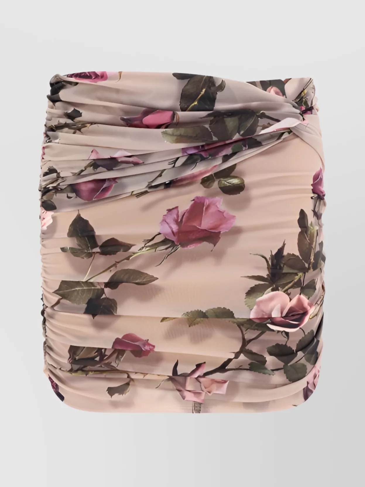 Shop Blumarine Draped Floral Mini Skirt With Ruched Ruffle