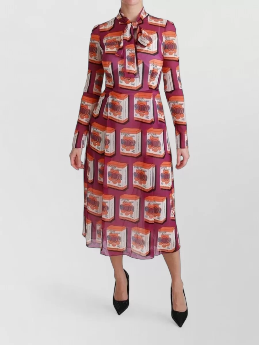Dolce&Gabbana silk printed tie-neck long-sleeve midi dress