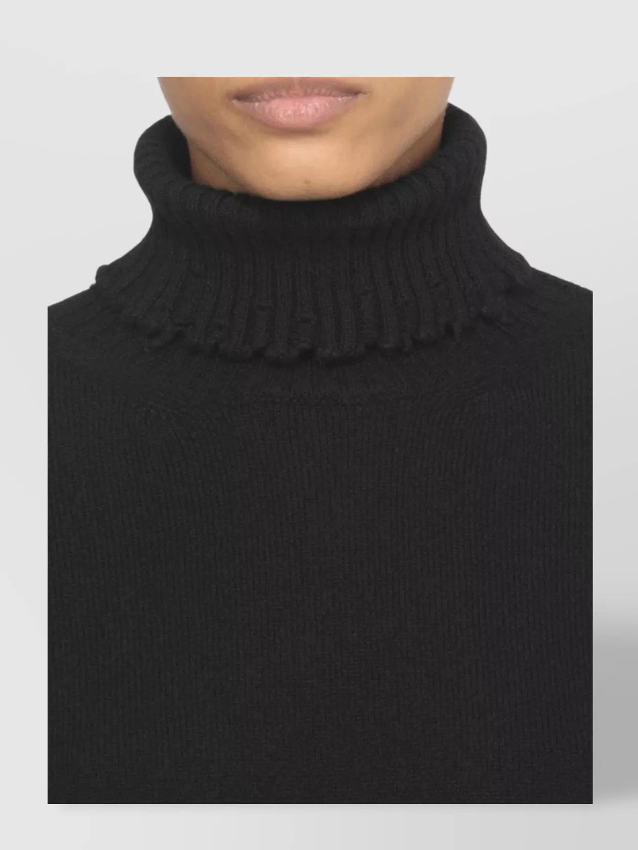 Uma Wang High Neck Ribbed Cashmere Sweater With Frayed Hem