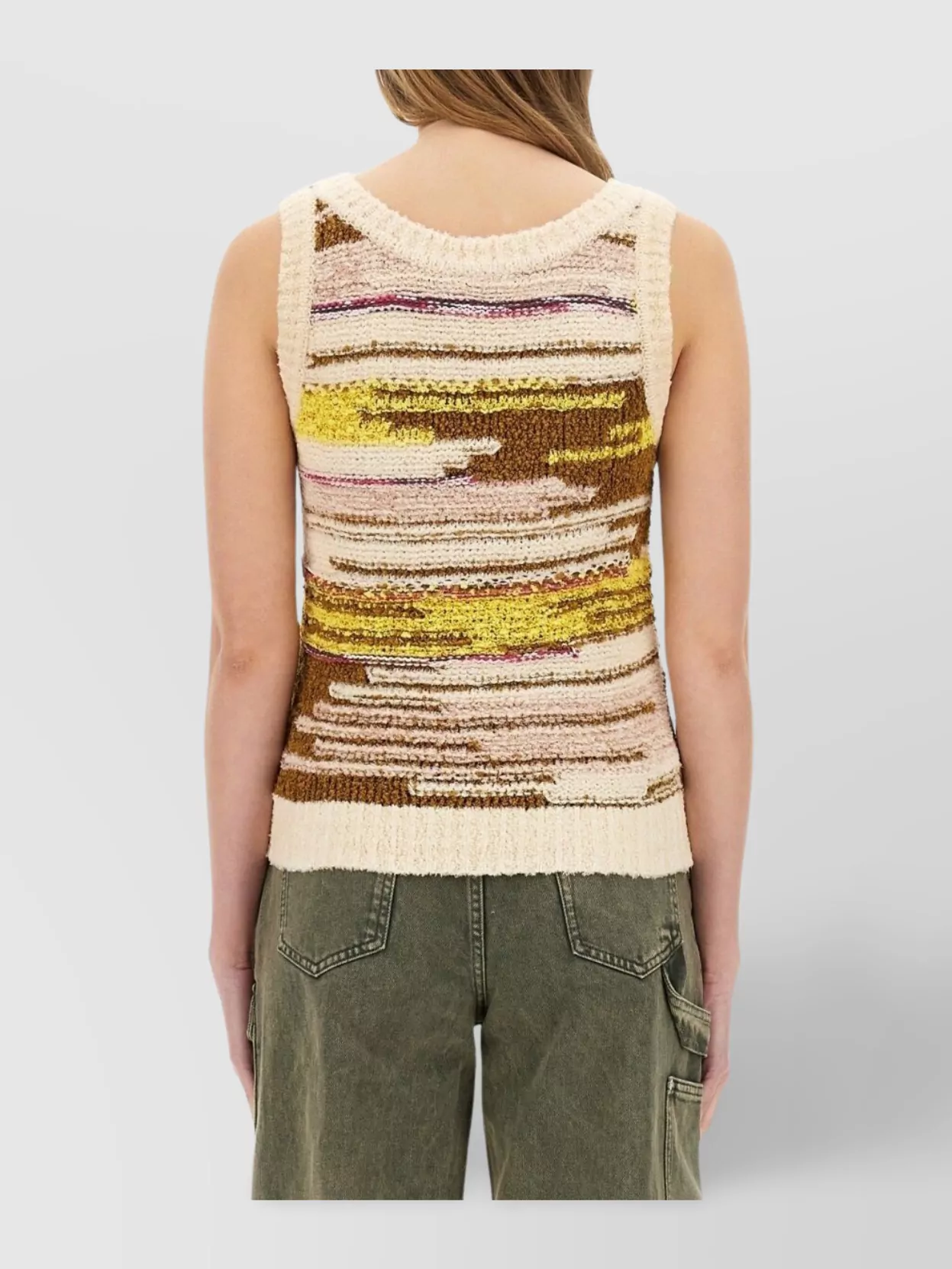 Moschino Knit Top With Multicolor Textured Scoop Neck