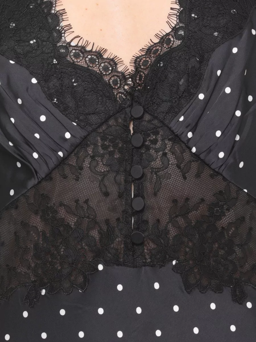 Self-Portrait Polka-Dot Satin Lace Maxi Dress