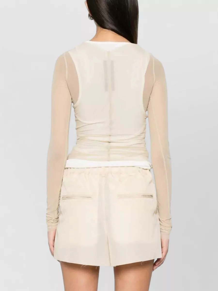 Rick Owens Sheer Paneled Boat Neck Long-Sleeve Slim-Fit Top