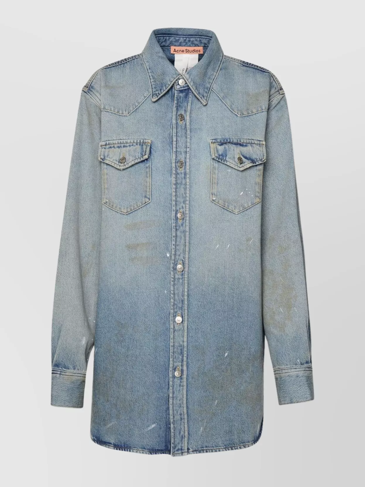 Shop Acne Studios Distressed Cotton Blend Shirt With Chest Pockets