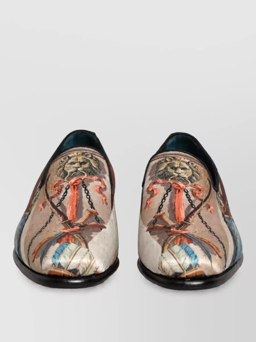 Dolce&Gabbana leather lion print monk shoes