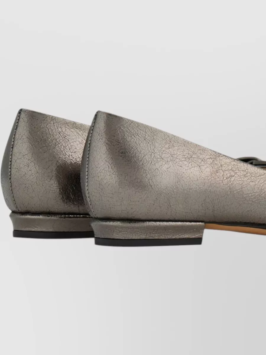 Ferragamo Metallic Crackled Leather Ballerina Flats