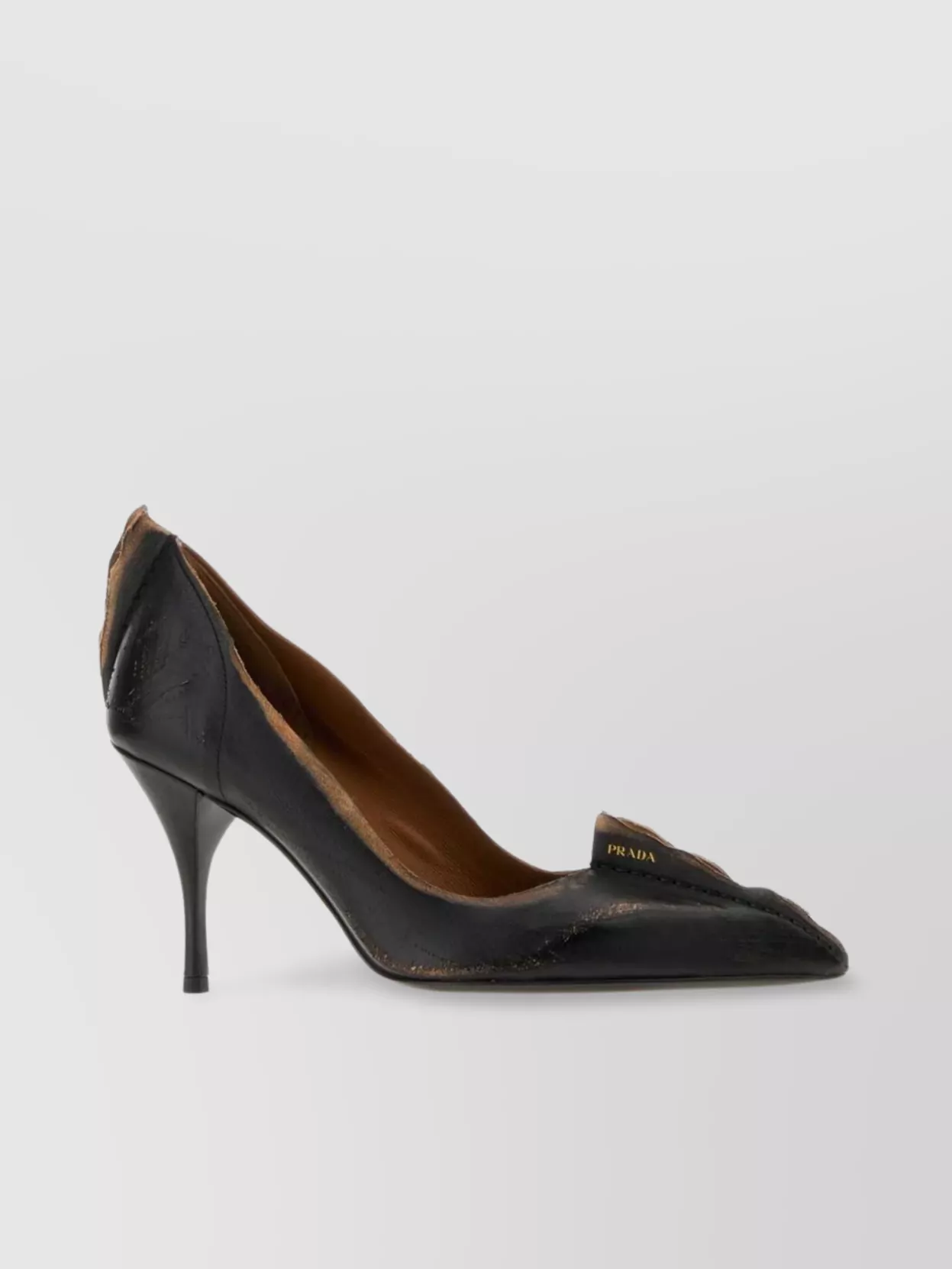 Prada Leather Distressed Pumps Kitten Heel Pointed Toe