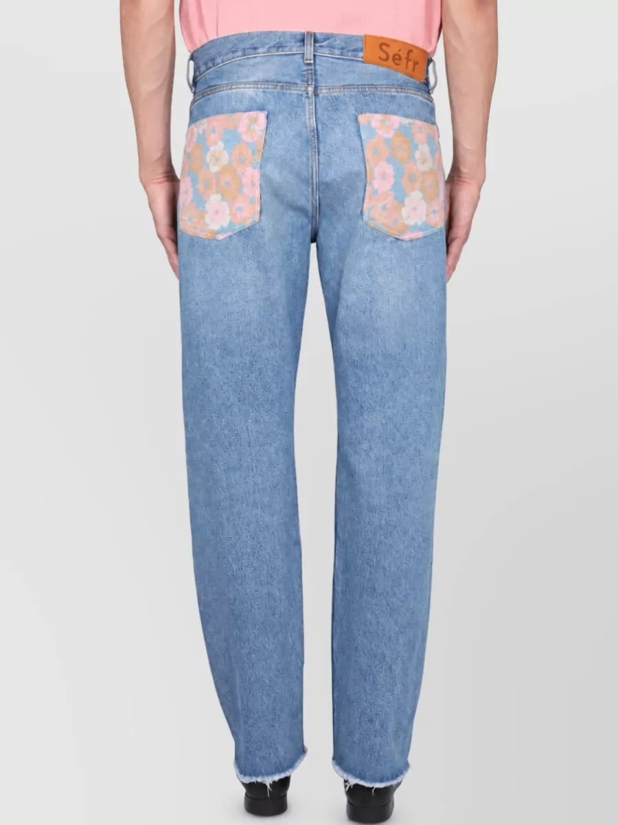 Séfr Floral-Print Denim Straight-Leg Jeans