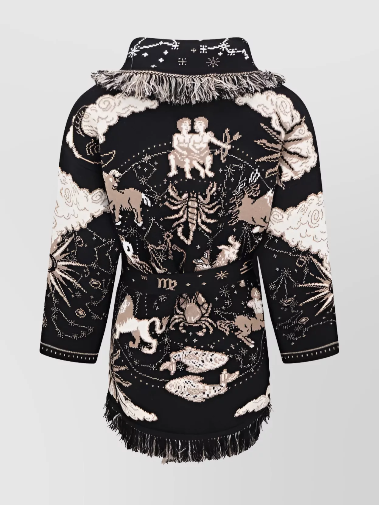 Alanui Graphic Embroidered Belted Fringe Cardigan