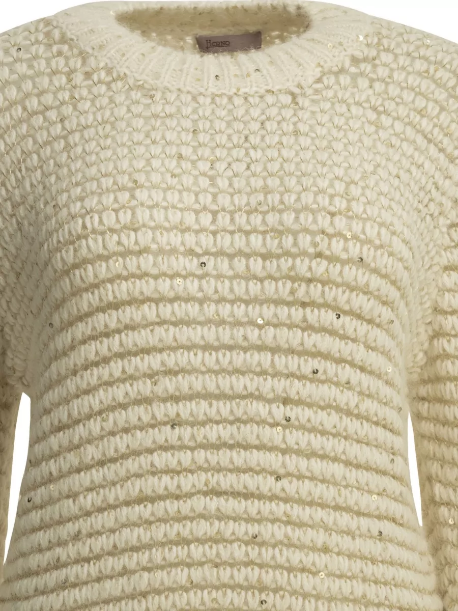 Herno Sequin-embroidered Alpaca-blend Corn-stitch Sweater In Neutral