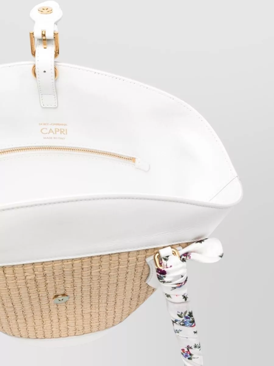 Dolce&Gabbana Capri Straw Tote Bag Floral Scarf