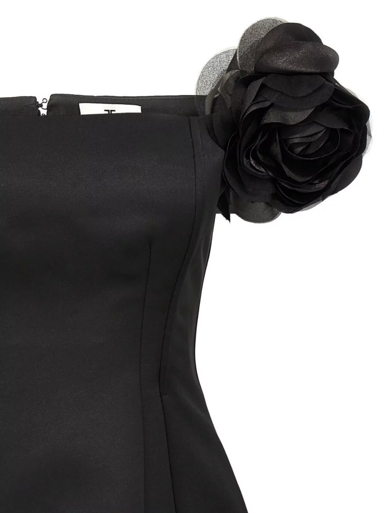 Elisabetta Franchi Duchess Off-Shoulder Fitted Mini Dress With Floral Embellishments