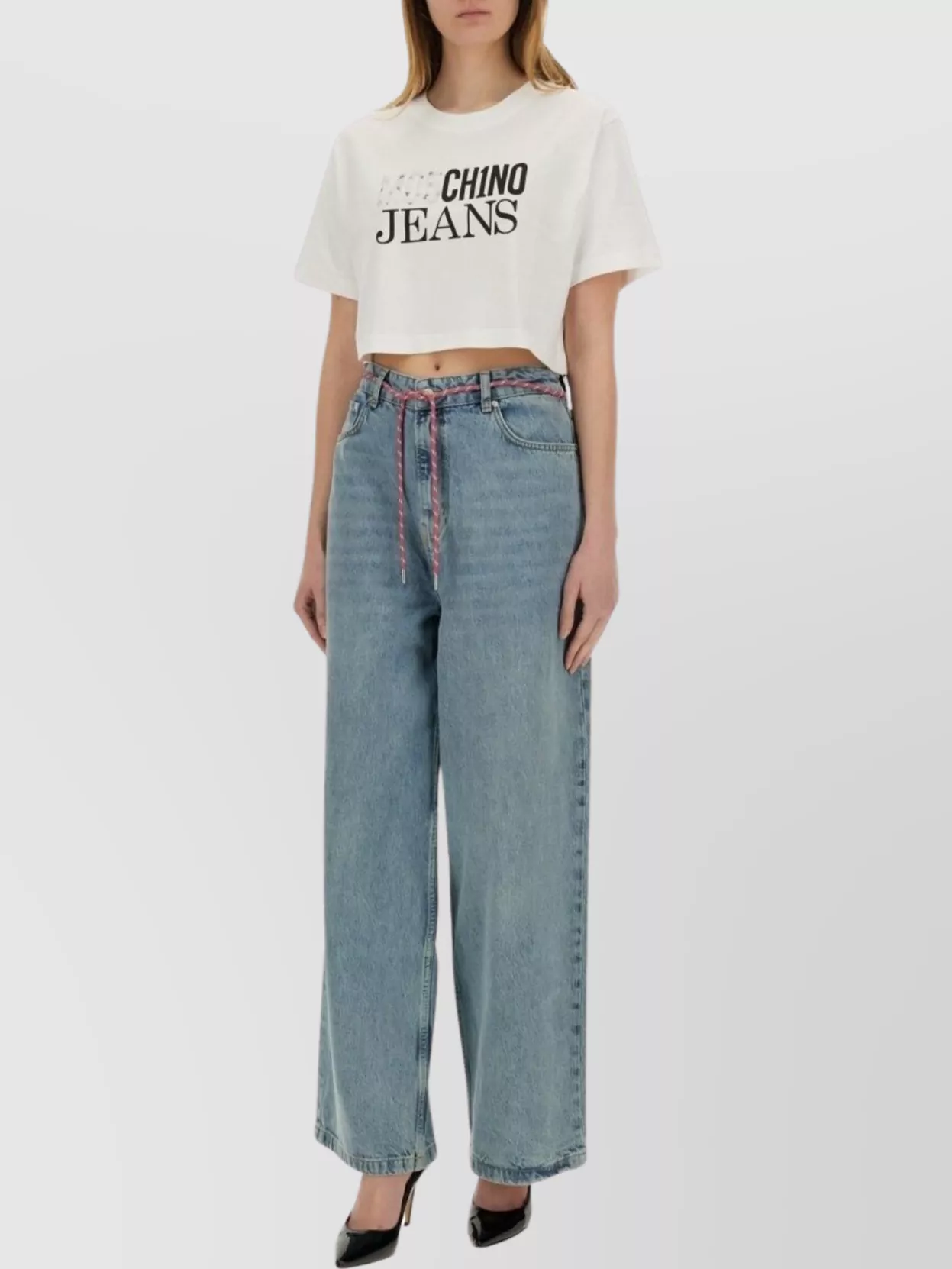 Moschino Logo Cropped Crew Neck T-shirt