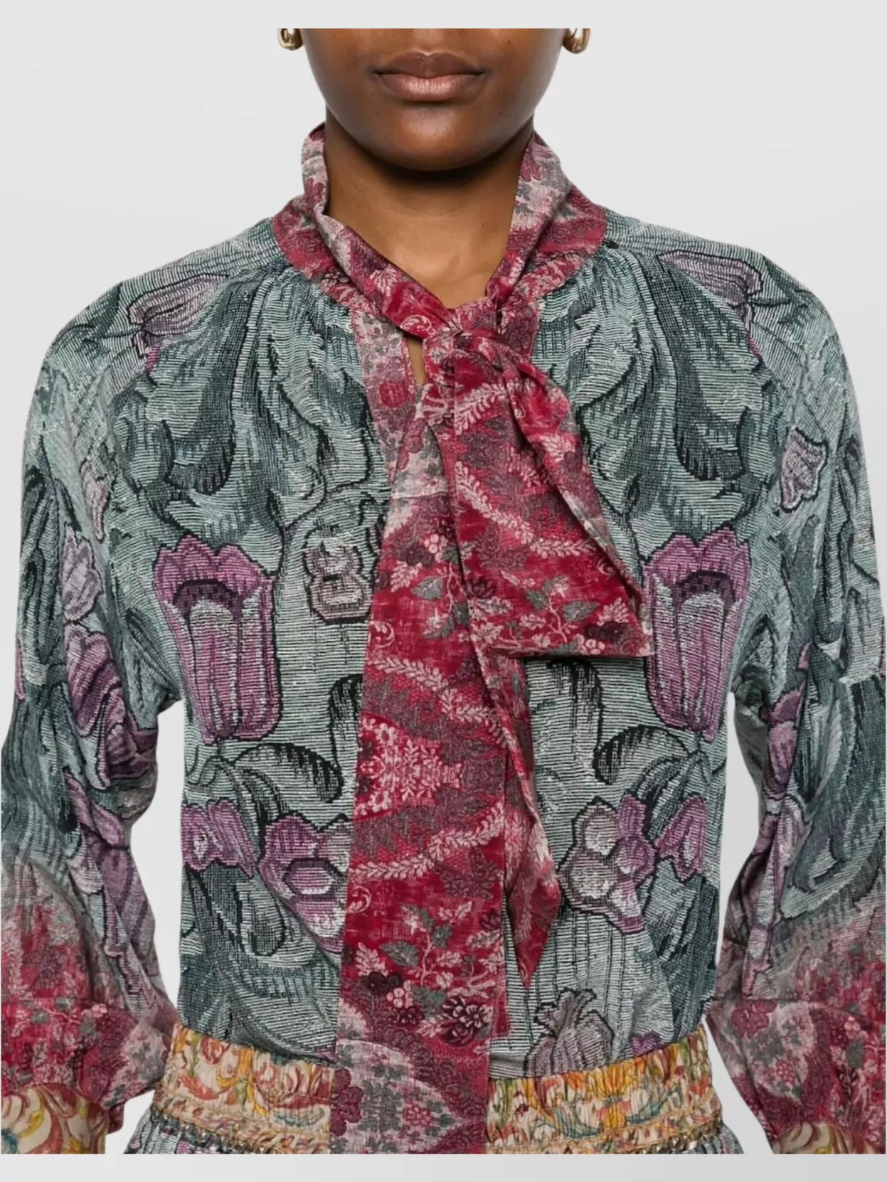 Pierre Louise Mascia Silk Shirt With Floral Pattern And Bow