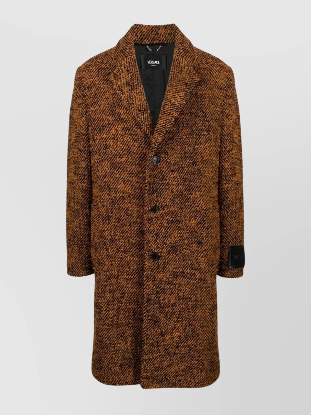 Shop Versace Rear Vent Knee-length Coat With Long Sleeves In Brown