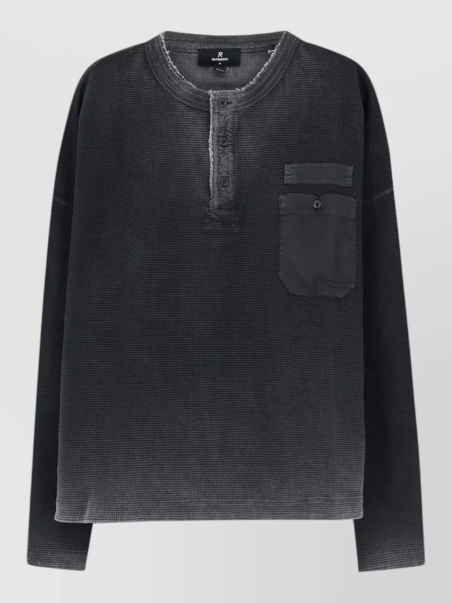 Represent cotton oversized henley sweatshirt