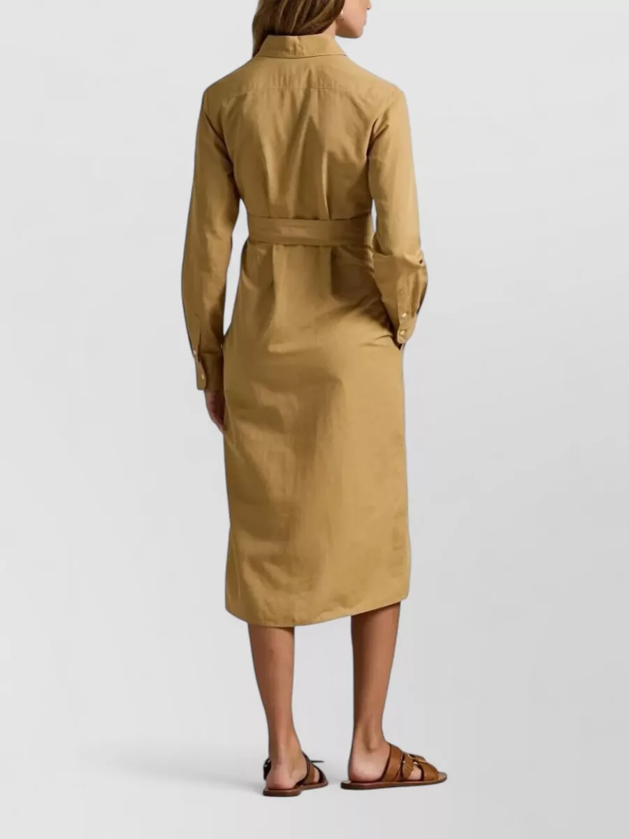 Polo Ralph Lauren Linen Cotton Shirt Dress Belted Waist Midi