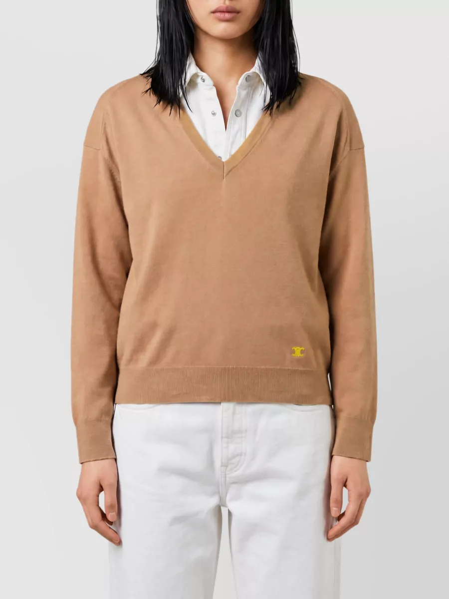Celine Cashmere v-neck ribbed hem regular-fit sweater