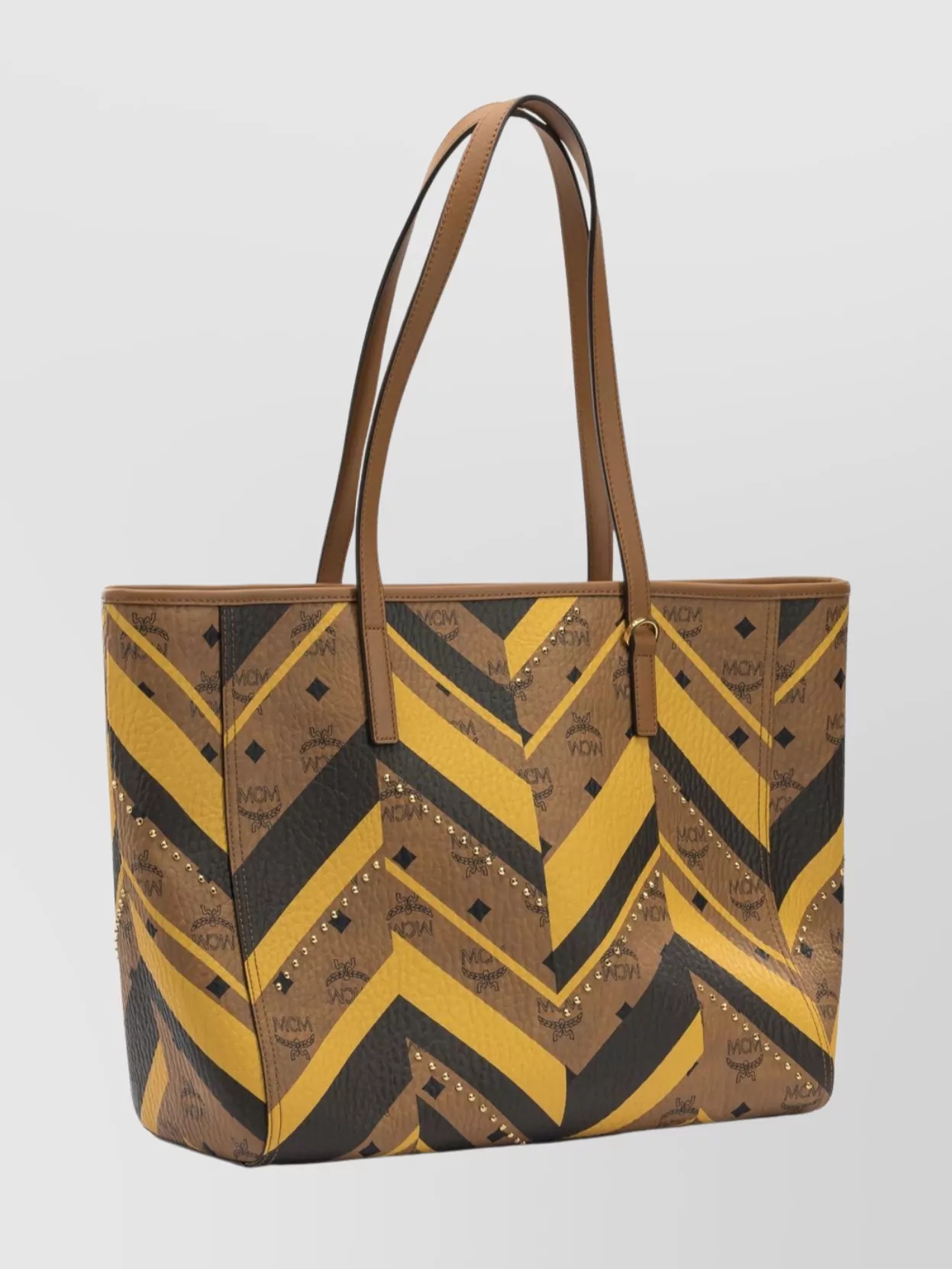 Mcm Chevron Pattern Tote Bag With Dual Handles