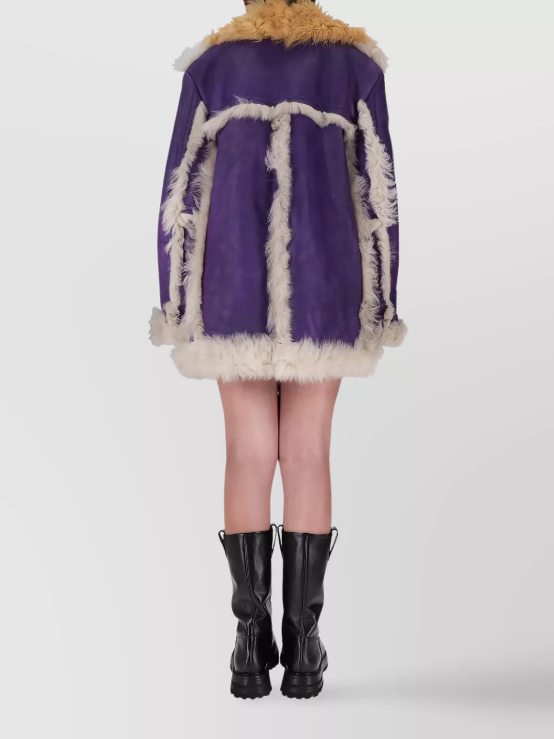 Prada Two-tone Coat With Faux Fur Trim In Multi