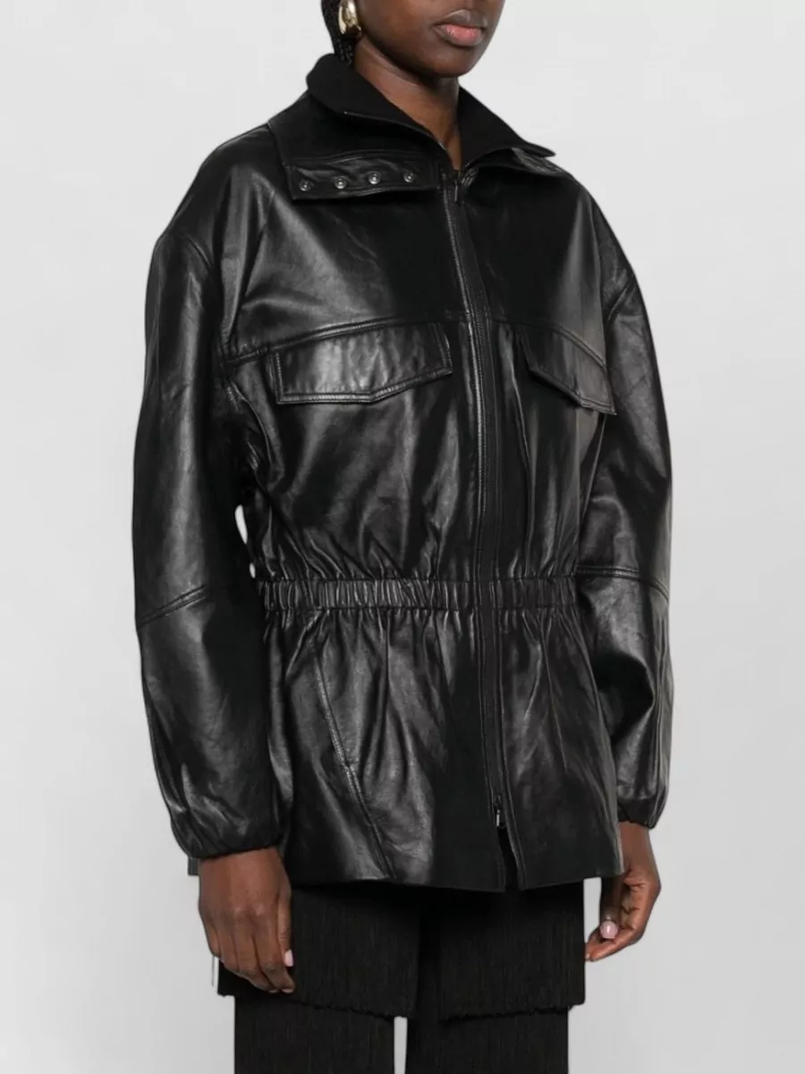 The Frankie Shop Lamb Leather Funnel Neck Jacket