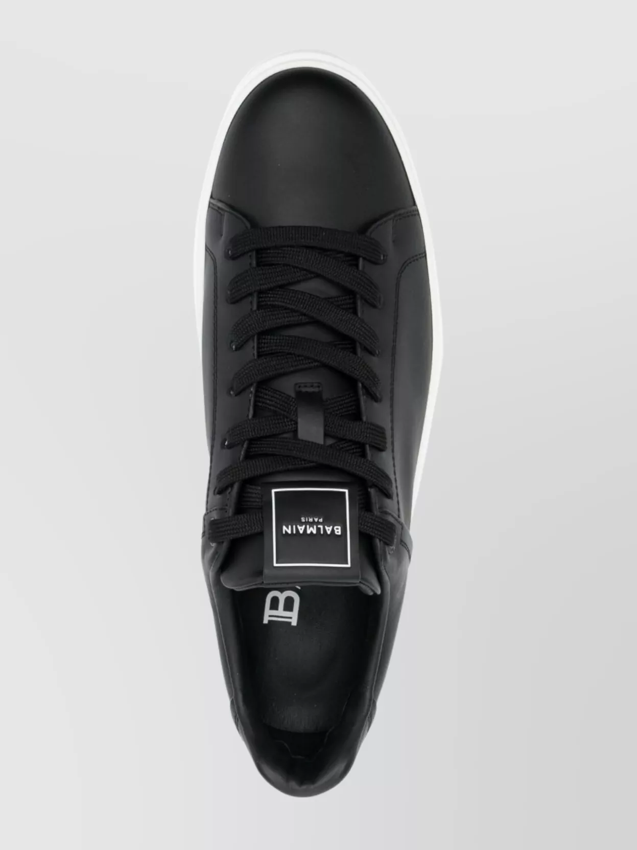 Balmain Round Toe Leather Sneakers With Flat Rubber Sole