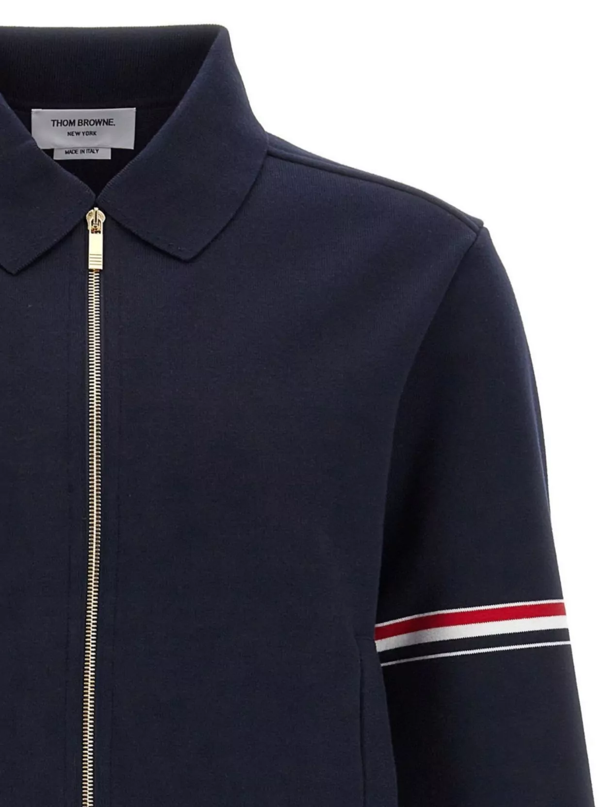 Shop Thom Browne Collared Sweatshirt With Striped Ribbed Cuffs
