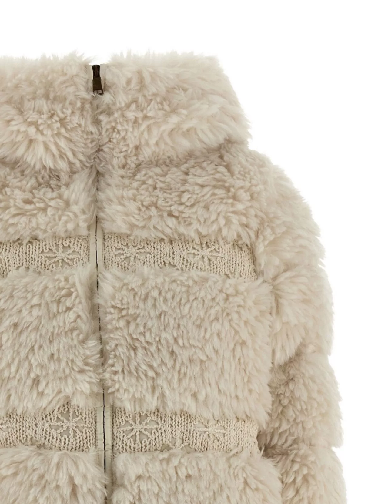 Moncler Luxe Down Jacket With Faux Fur Texture In Neutral
