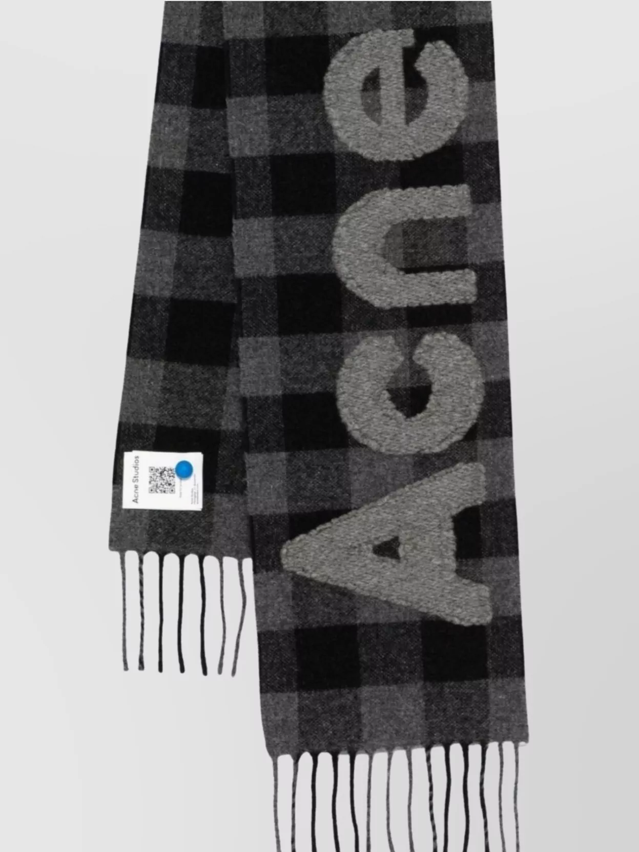 Acne Studios Rectangular Wool Blend Scarf With Fringed Edges