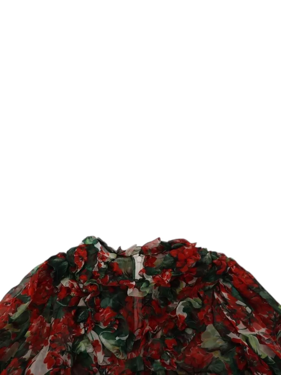 Dolce&Gabbana Silk Floral-Print Long-Sleeve Midi Dress