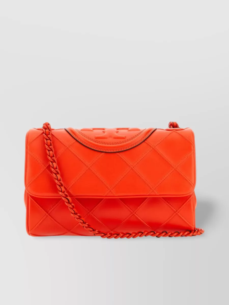 Shop Tory Burch Compact Fleming Shoulder Bag With Quilted Leather In Orange