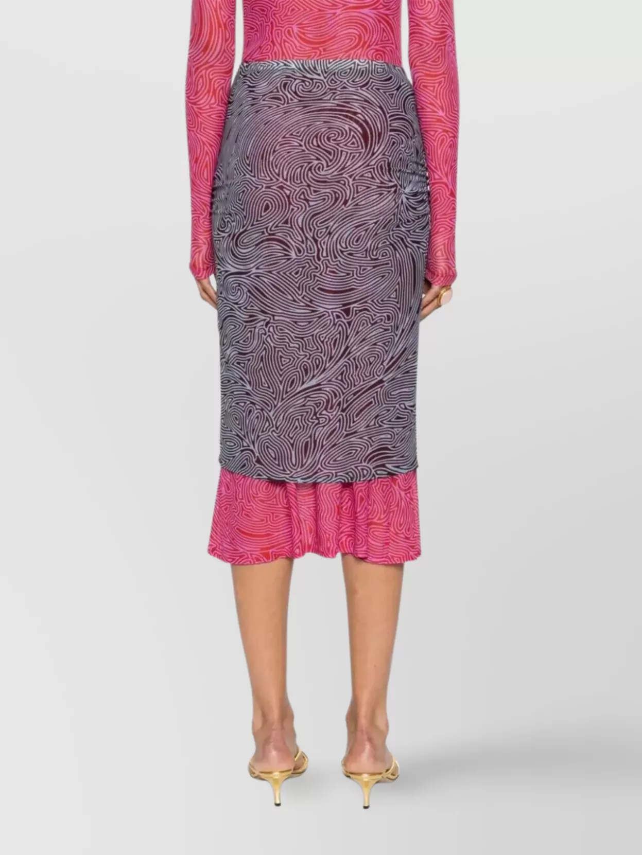 Dries Van Noten Abstract Layered Midi Skirt Turtleneck In Pink