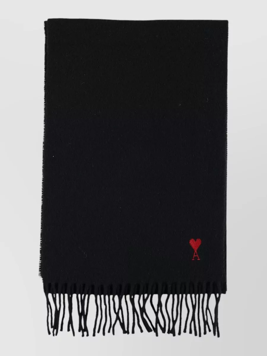 Ami Paris wool fringed scarf