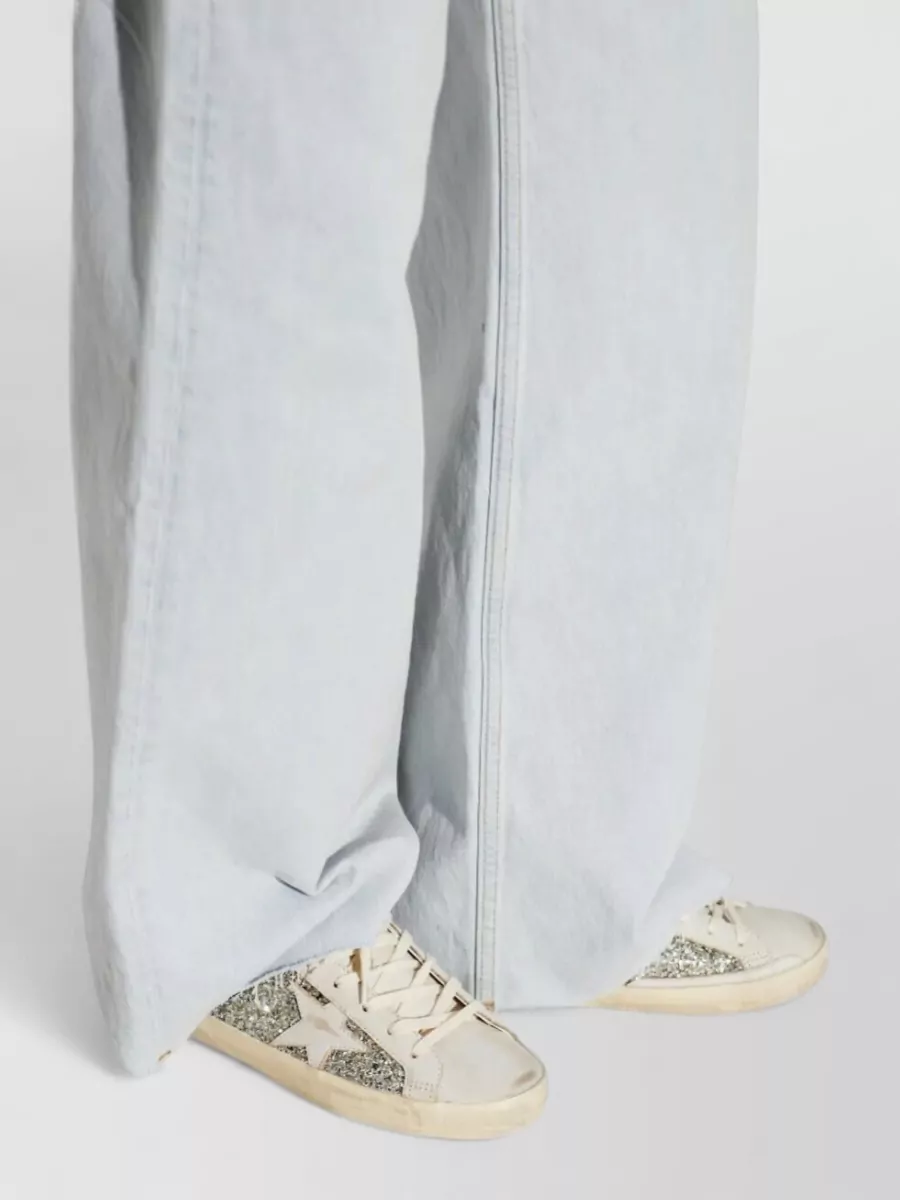 Golden Goose Leather Glitter Lace-Up Sneakers