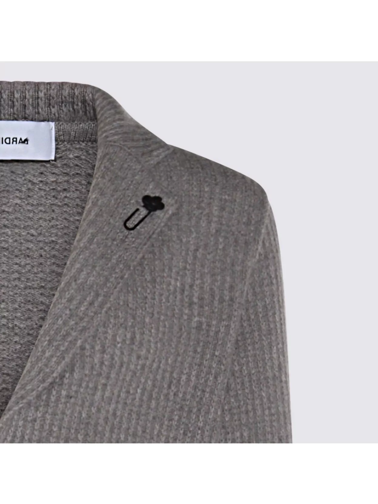 Lardini Ribbed Texture Crewneck Sweater With Notched Lapel In Gray