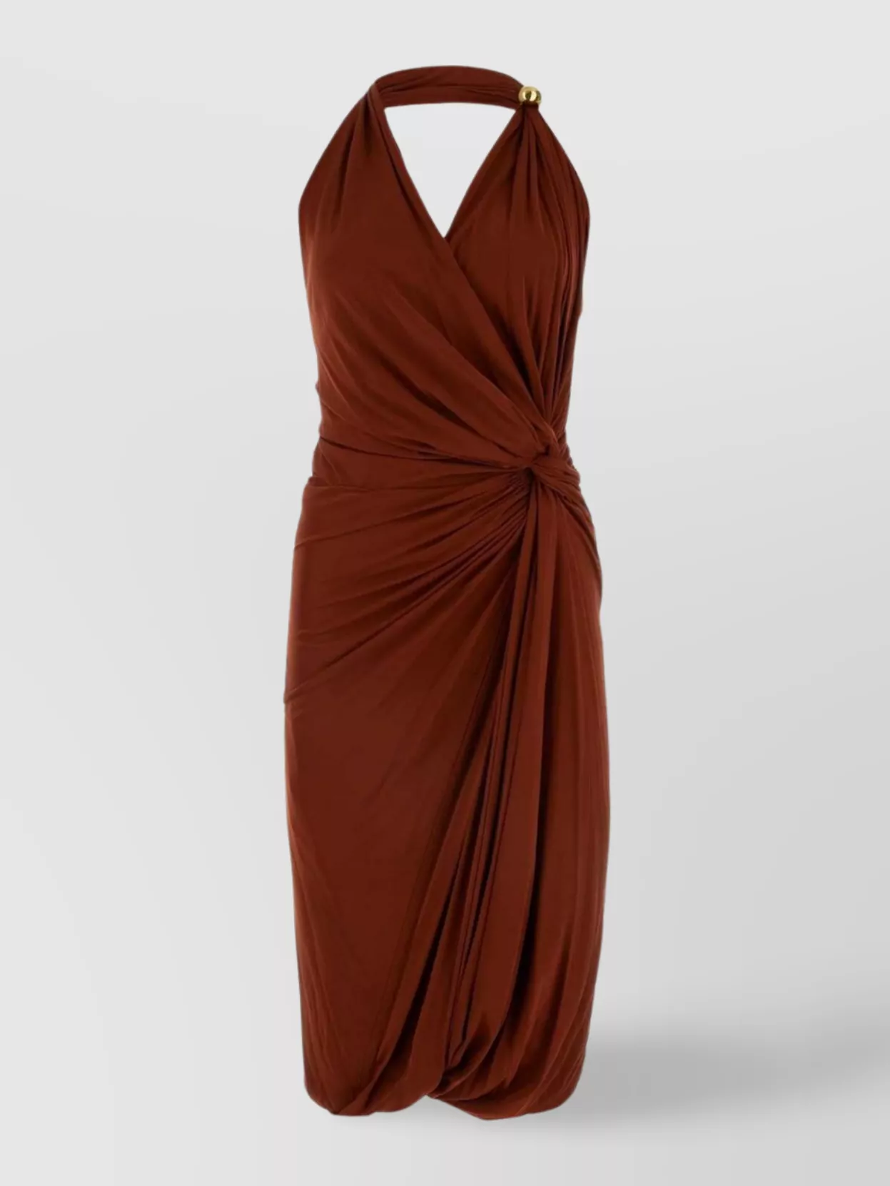 Shop Bottega Veneta Jersey Dress With Halter Neck And Draped Design In Brown