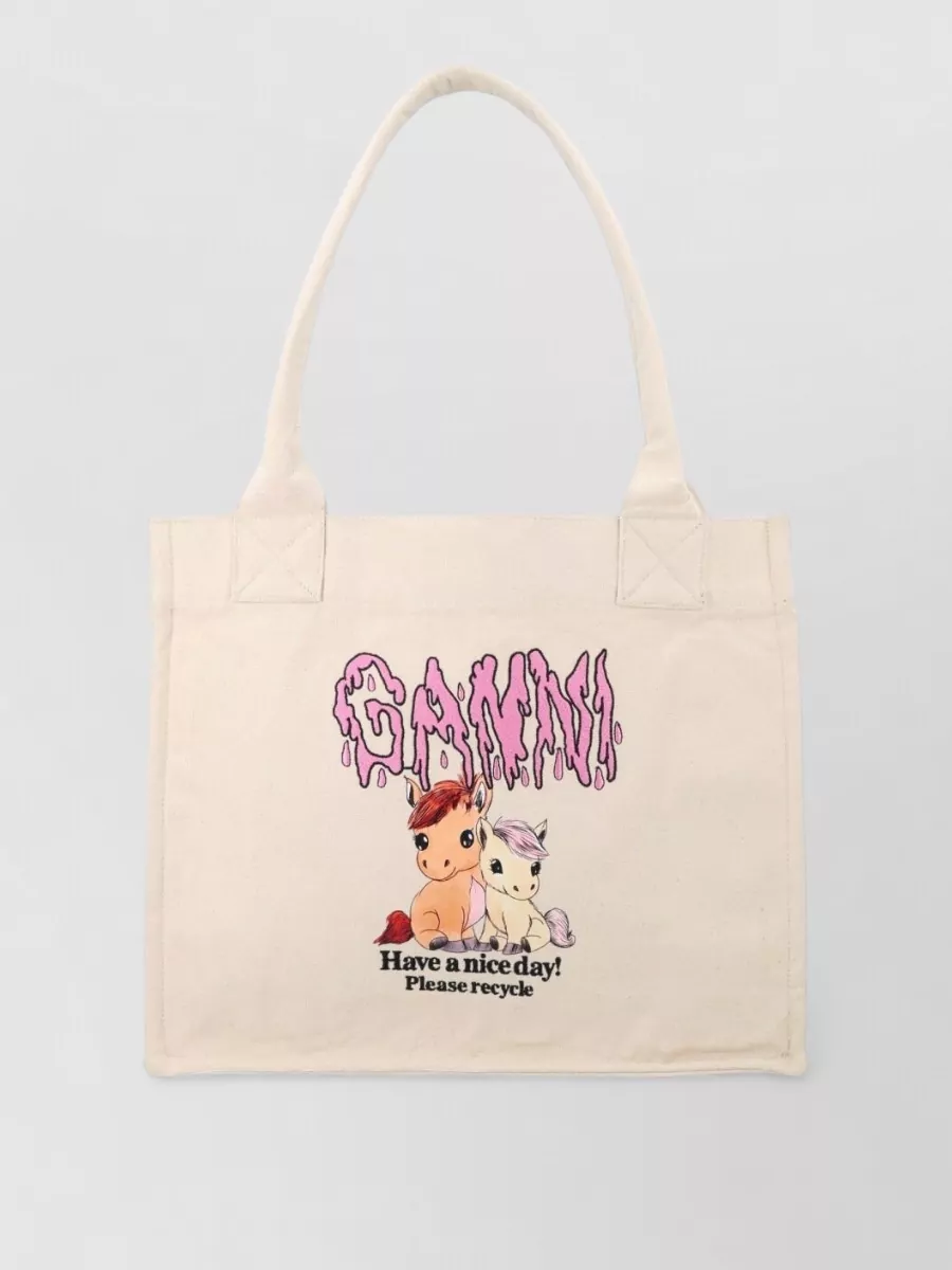 Ganni Na recycled cotton printed tote bag
