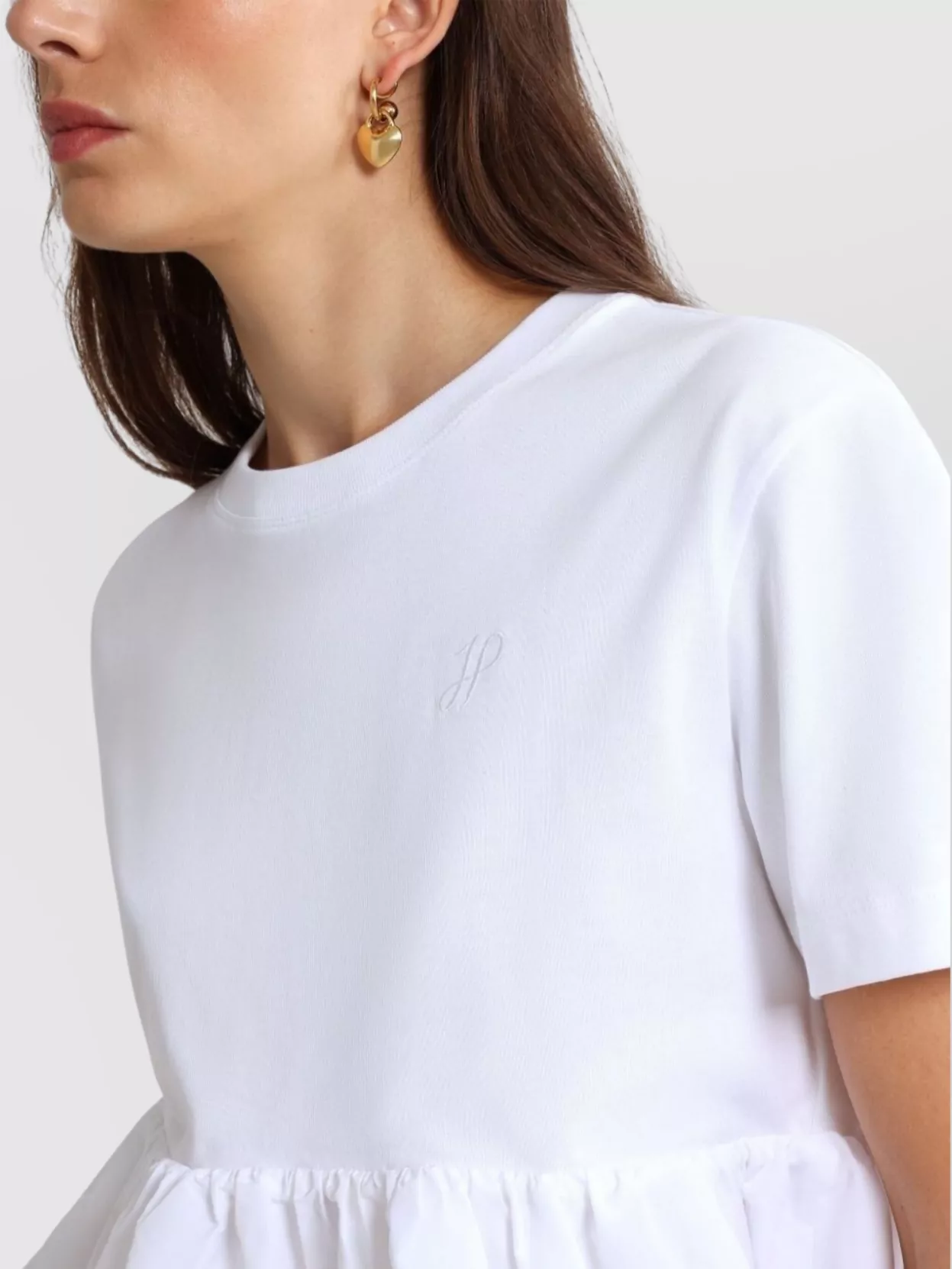 Patou Crew Neck Ruffle Hem Peplum T-Shirt