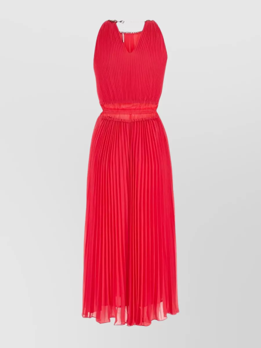 Shop Michael Kors Flowy Halterneck Pleated Dress In Red