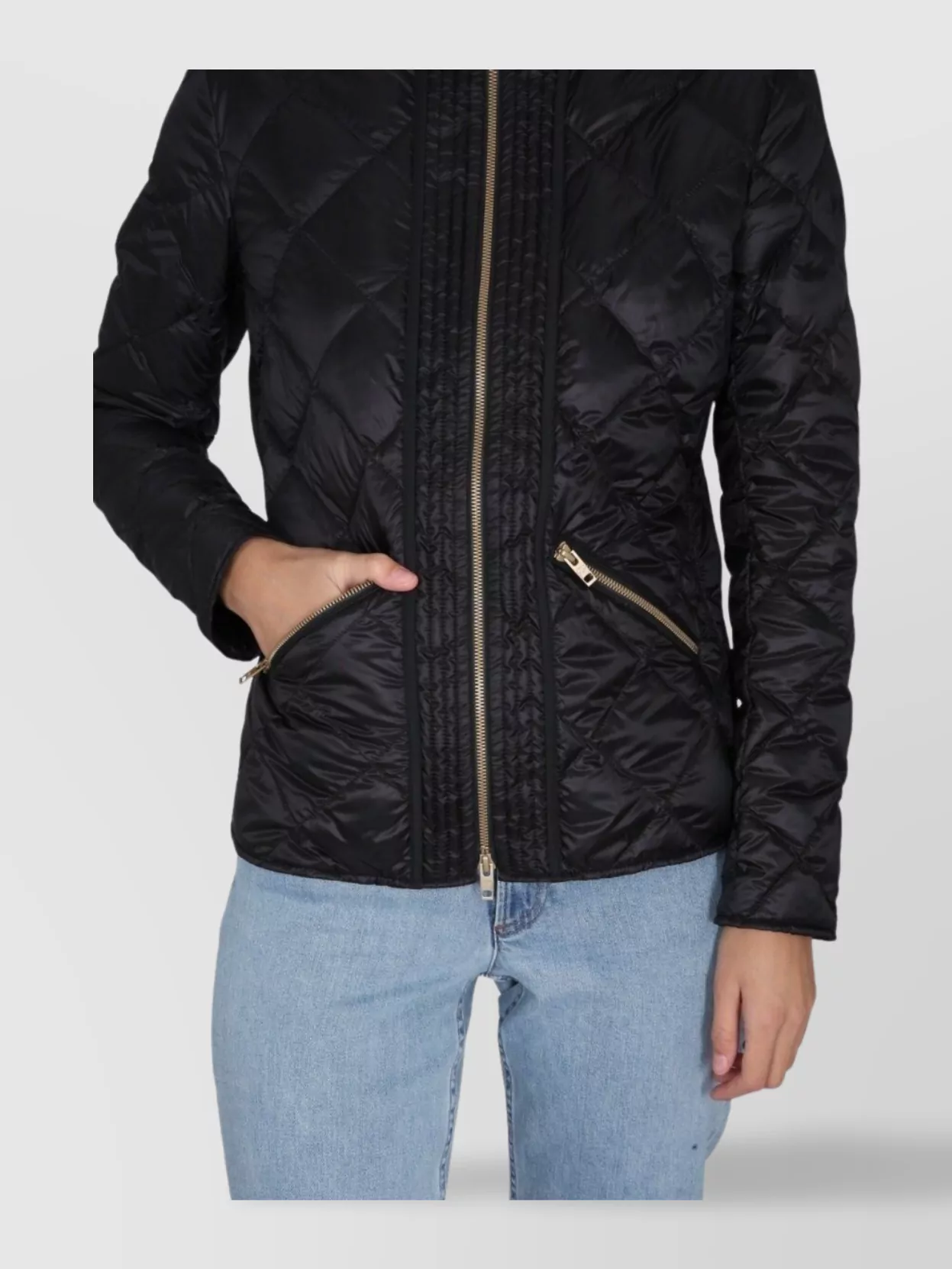Fay Quilted Black Down Jacket With High Collar
