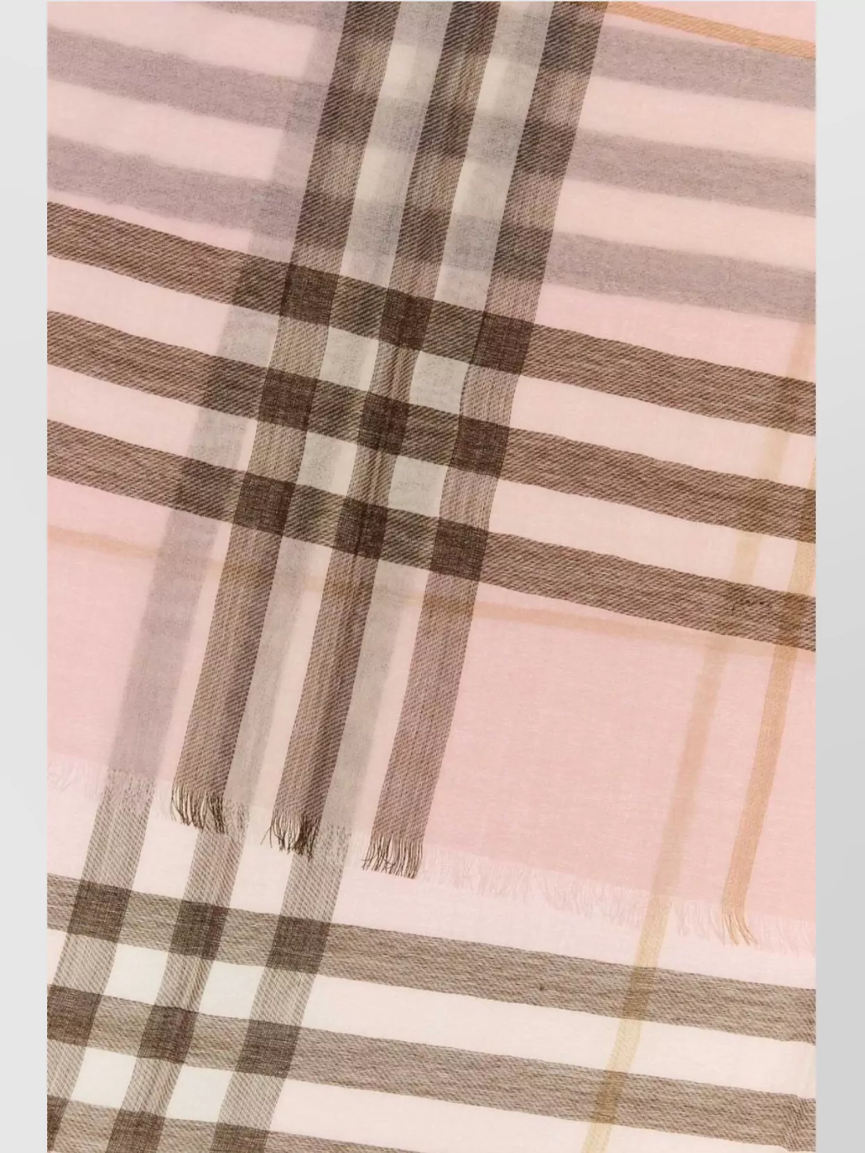 Burberry Checked Wool Scarf Fringed Edges In Brown