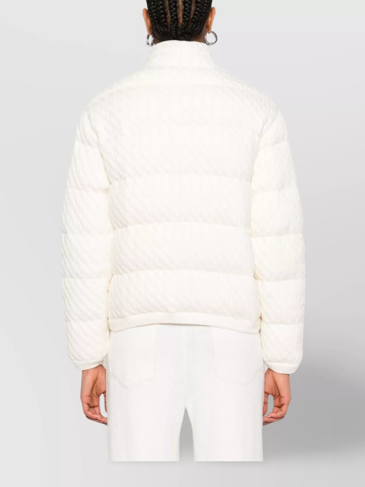 Moncler Quilted High Collar Jacket With Side Pockets In White
