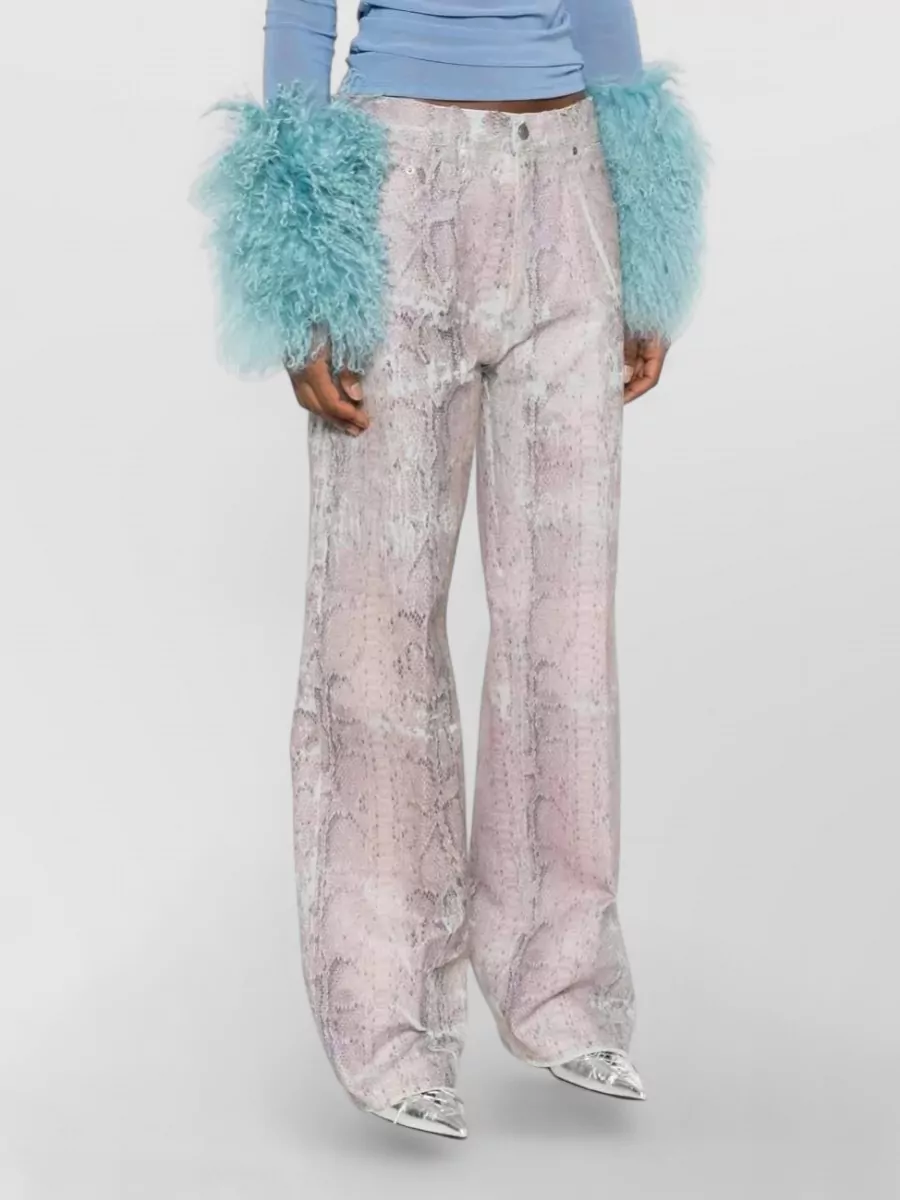 Haikure Wide Leg Snake Print Denim Trousers