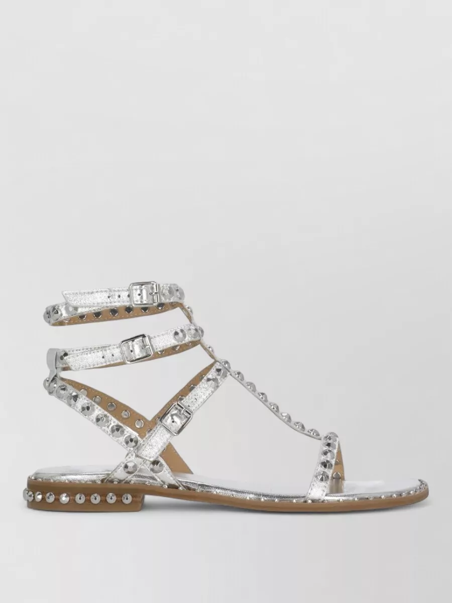 Ash Leather Studded Flat Sandals