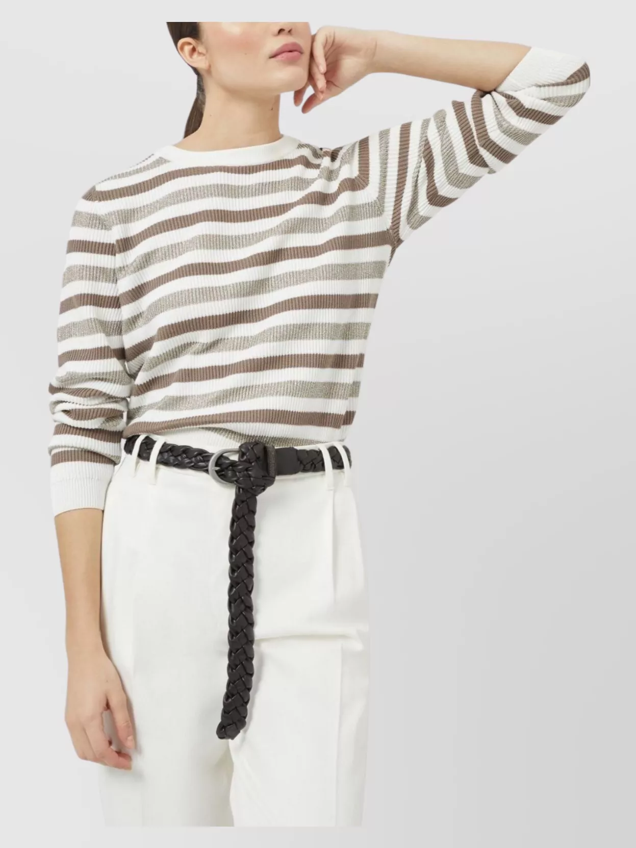 Brunello Cucinelli Striped Cotton Crewneck Sweater