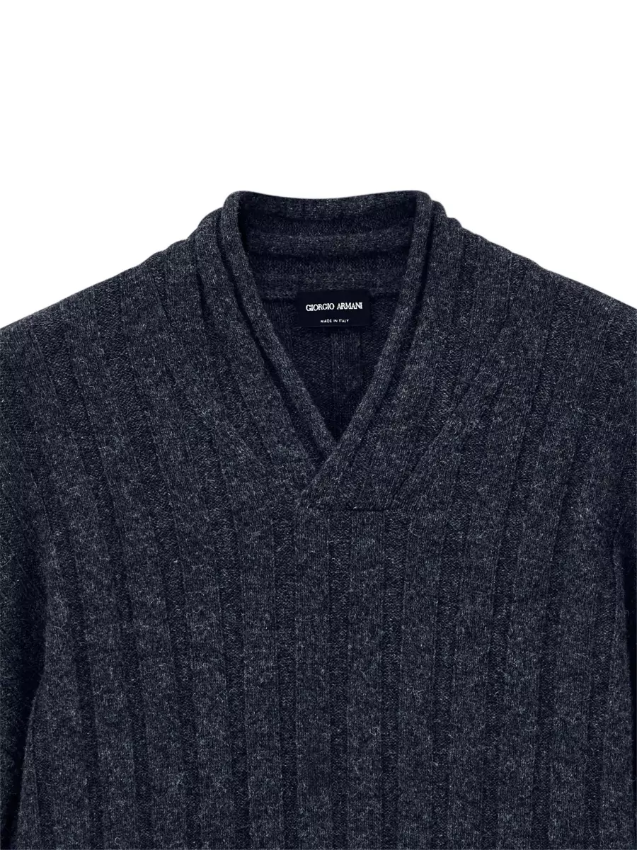 Giorgio Armani Wool Ribbed Shawl Collar Jumper