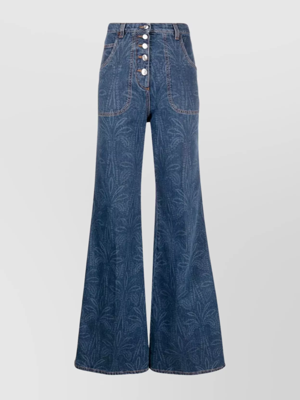 Shop Etro Flared High-waisted Stretch-cotton Jeans In Blue