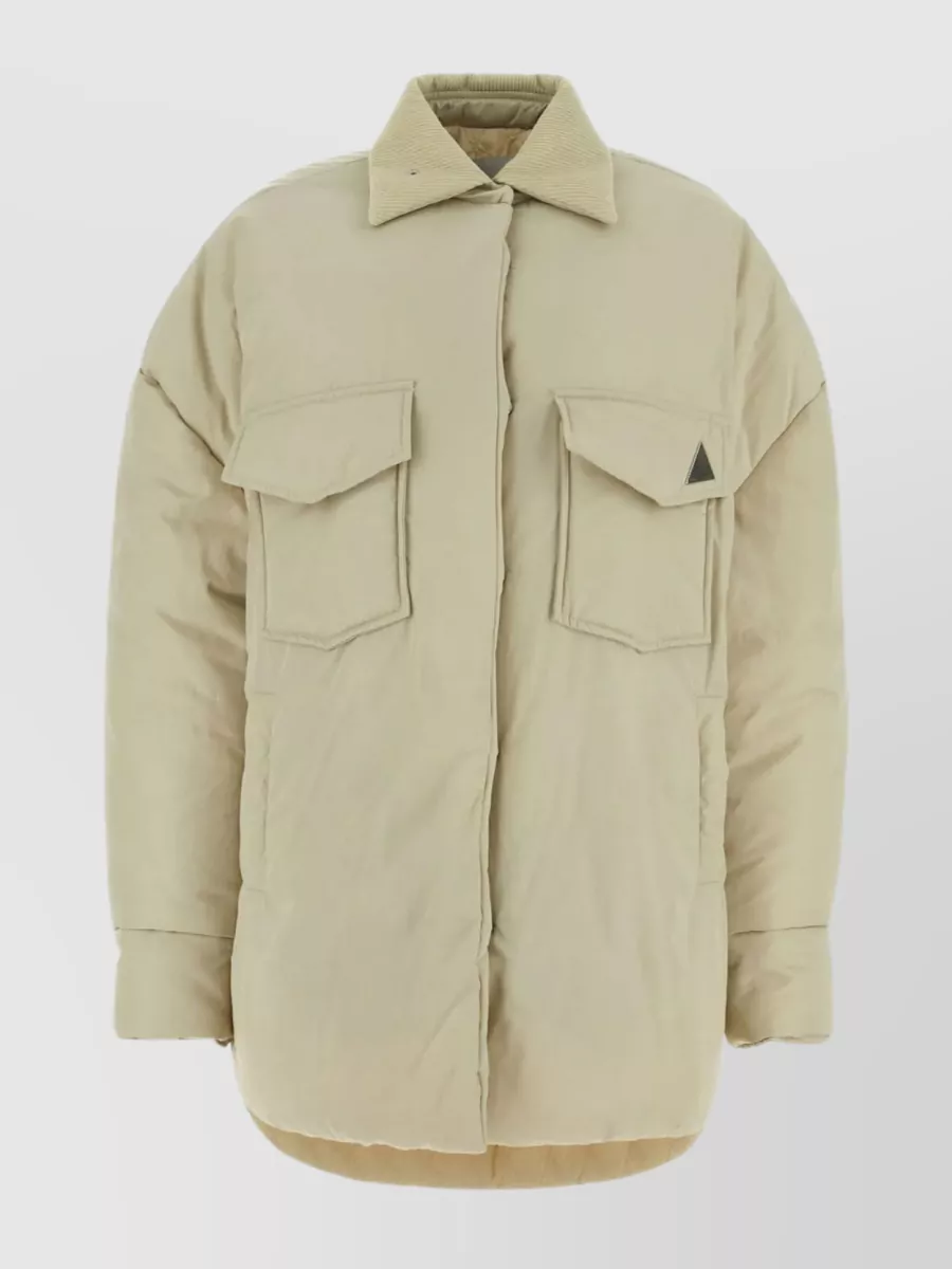 Shop Attico Oversize Padded Jacket With Corduroy Collar In Cream