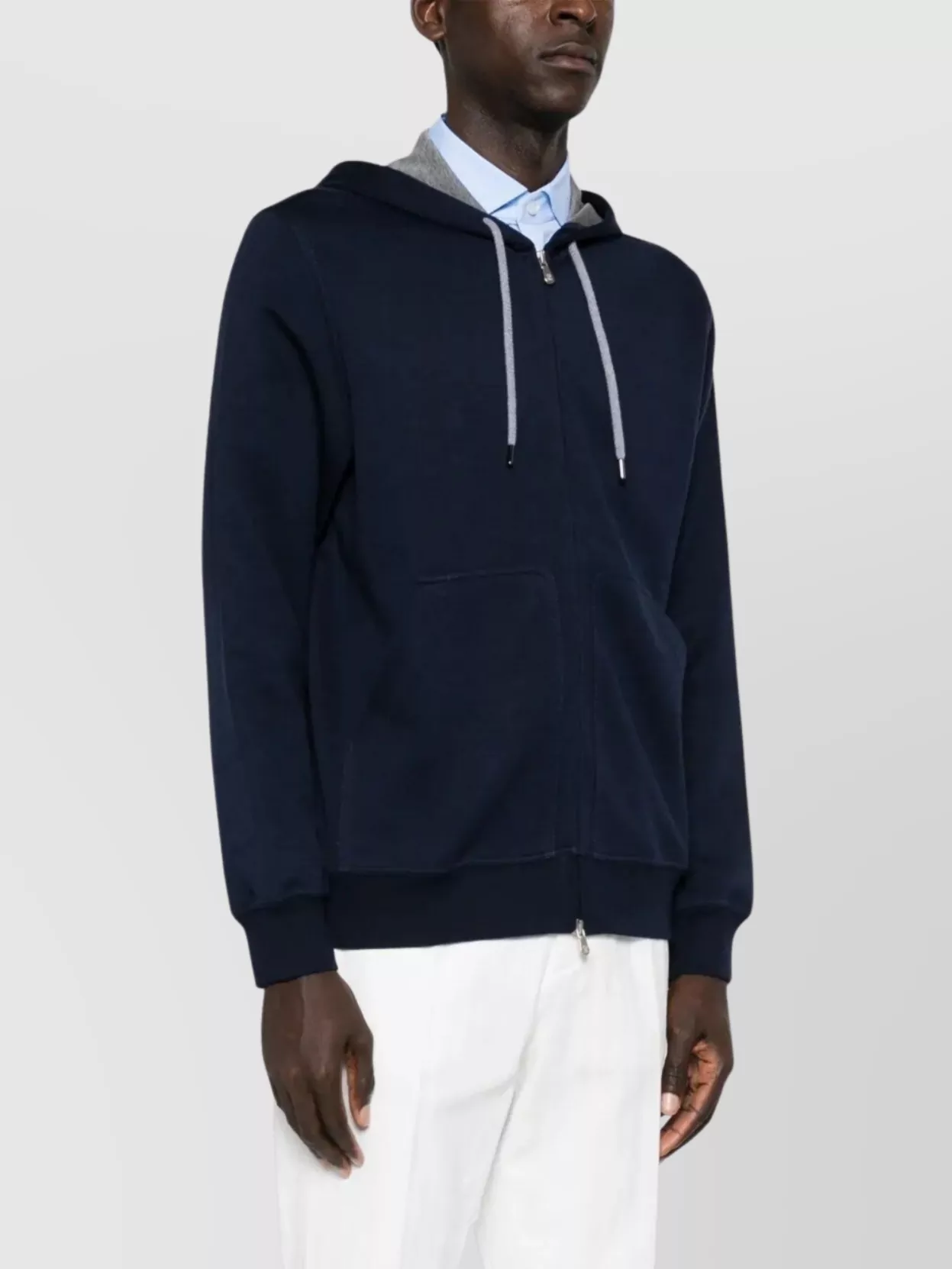 Brunello Cucinelli Blue/Grey Cotton Blend Hooded Sweater