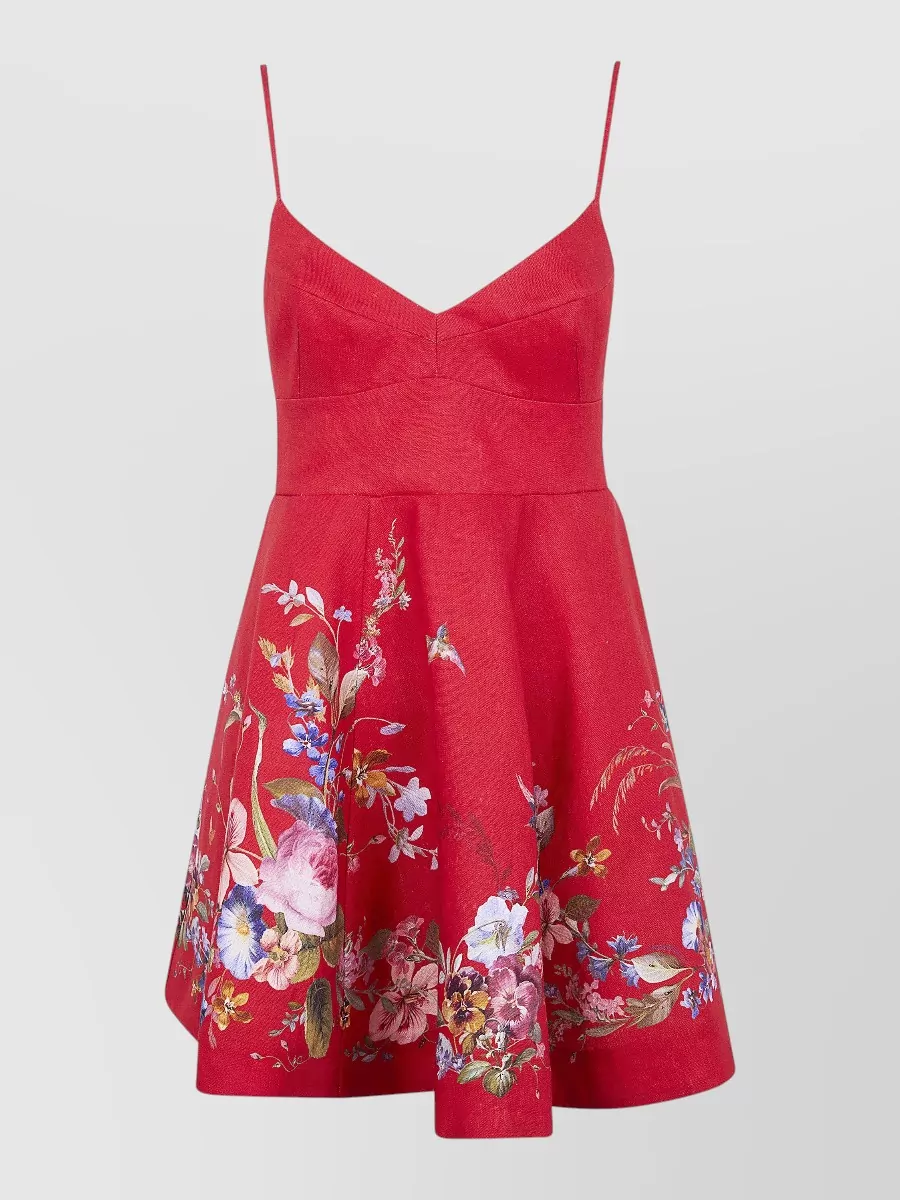 Zimmermann Patience Dress Floral Skirt Sweetheart Neckline