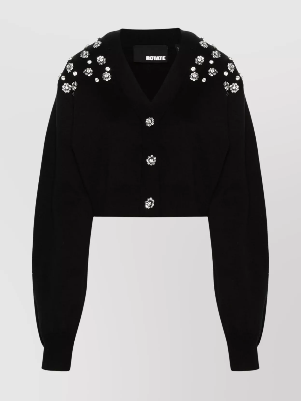 Rotate Birger Christensen Cropped Knitwear With Oversized V-neck Sleeves In Black